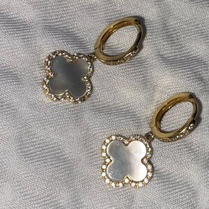 Gold and White Clover Earrings